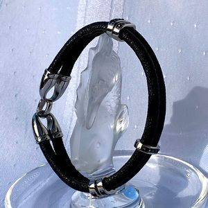 Jean Claude Black Crystal Black Leather Silver Clasp Bracelet